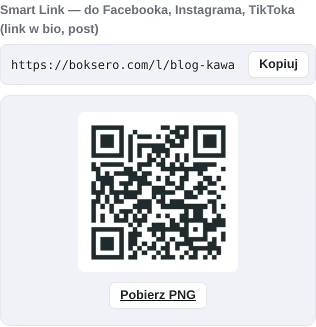 Smart Link z przyciskiem kopiowania i kodem QR