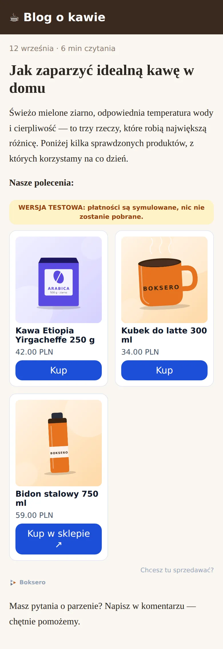 Widget osadzony na przykładowym blogu