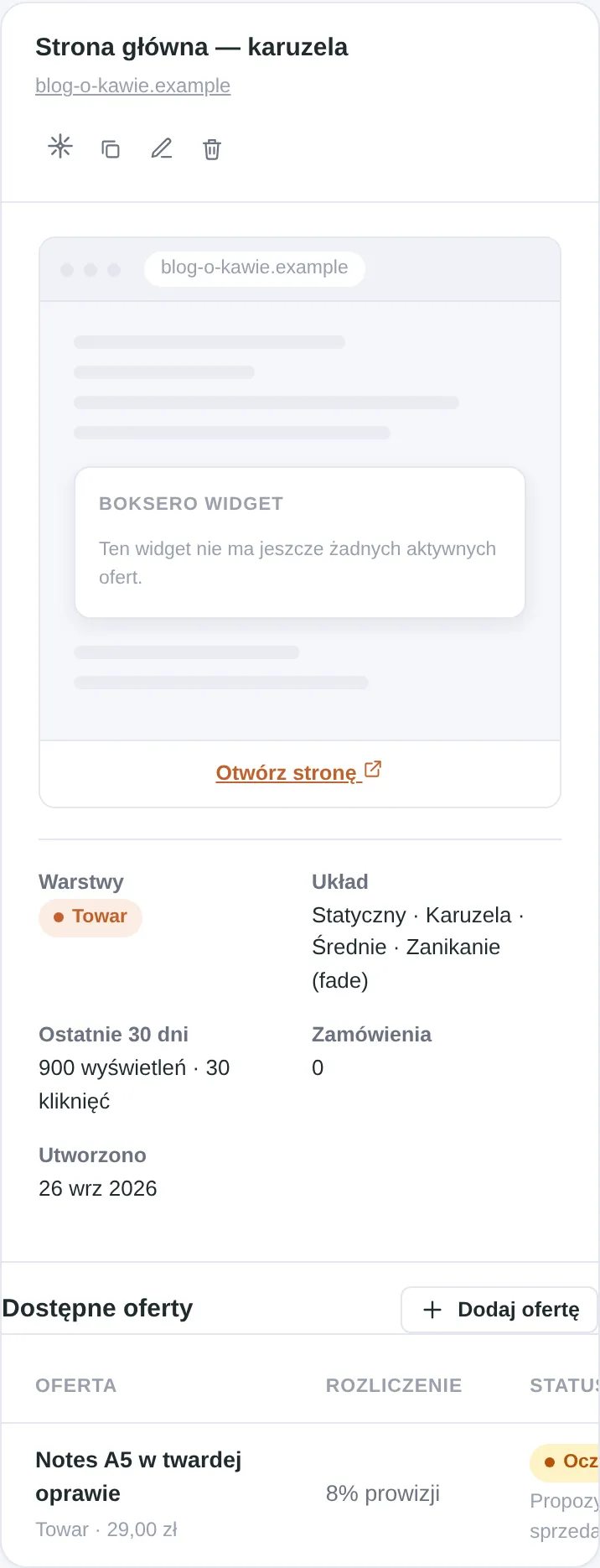 Propozycja oferty od sprzedawcy — nazwa i warunki rozliczenia
